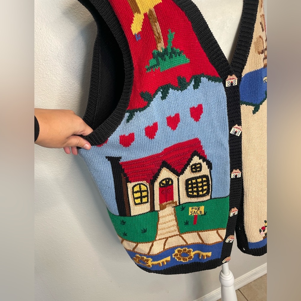 VINTAGE Eagles Eye 1995 Home Sweet Home Sweater Vest Women's 3X House buttons - Picture 5 of 14